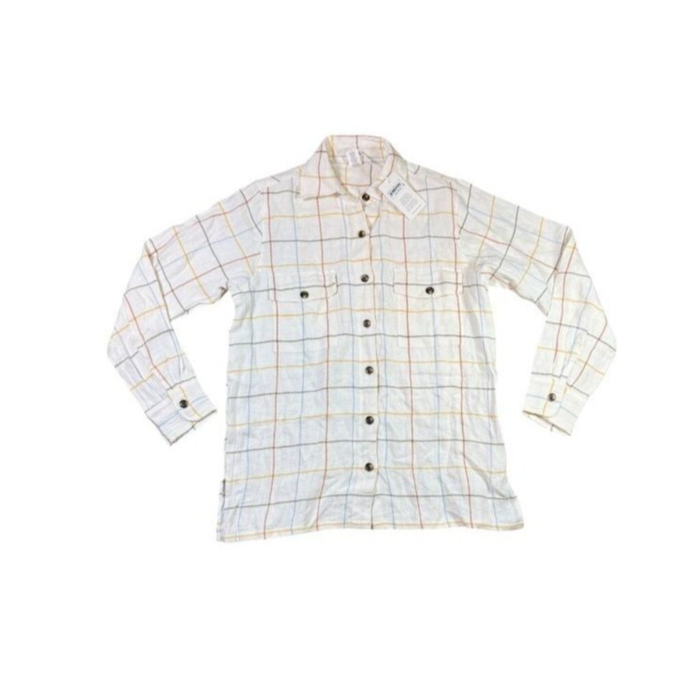 Vitamin A Playa Linen Blend Boyfriend Shirt Womens Size Small Swim Cover up Long